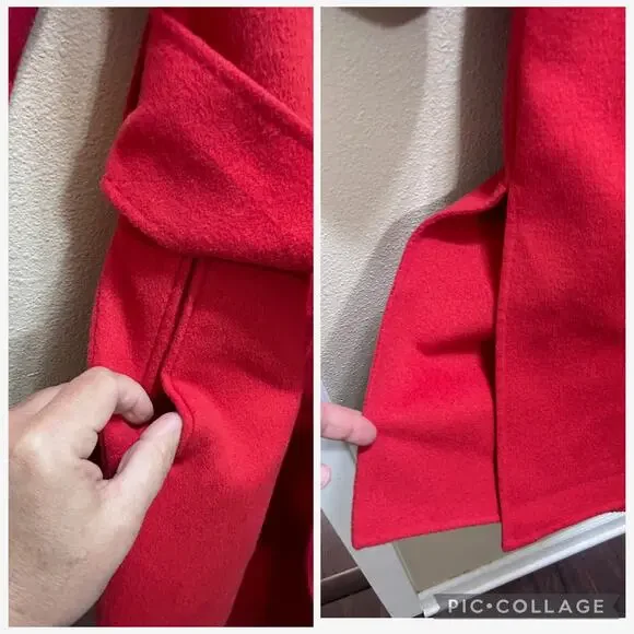 Bernardo Red Belted Handmade Coat XS Structured Long Coat Modern Chic Tailored
